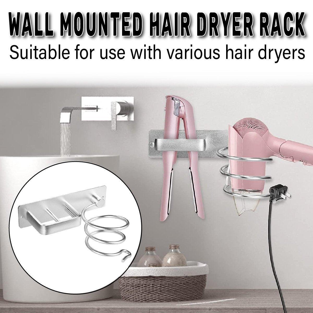 Silver Aluminium Wall Hair Dryer Holder Rack | StorageOZ