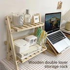 2 Tier Wooden Desktop Shelf with Slatted Trays | StorageOZ