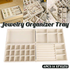 4 Pcs Beige Velvet Jewellery Tray Organiser Set | StorageOZ