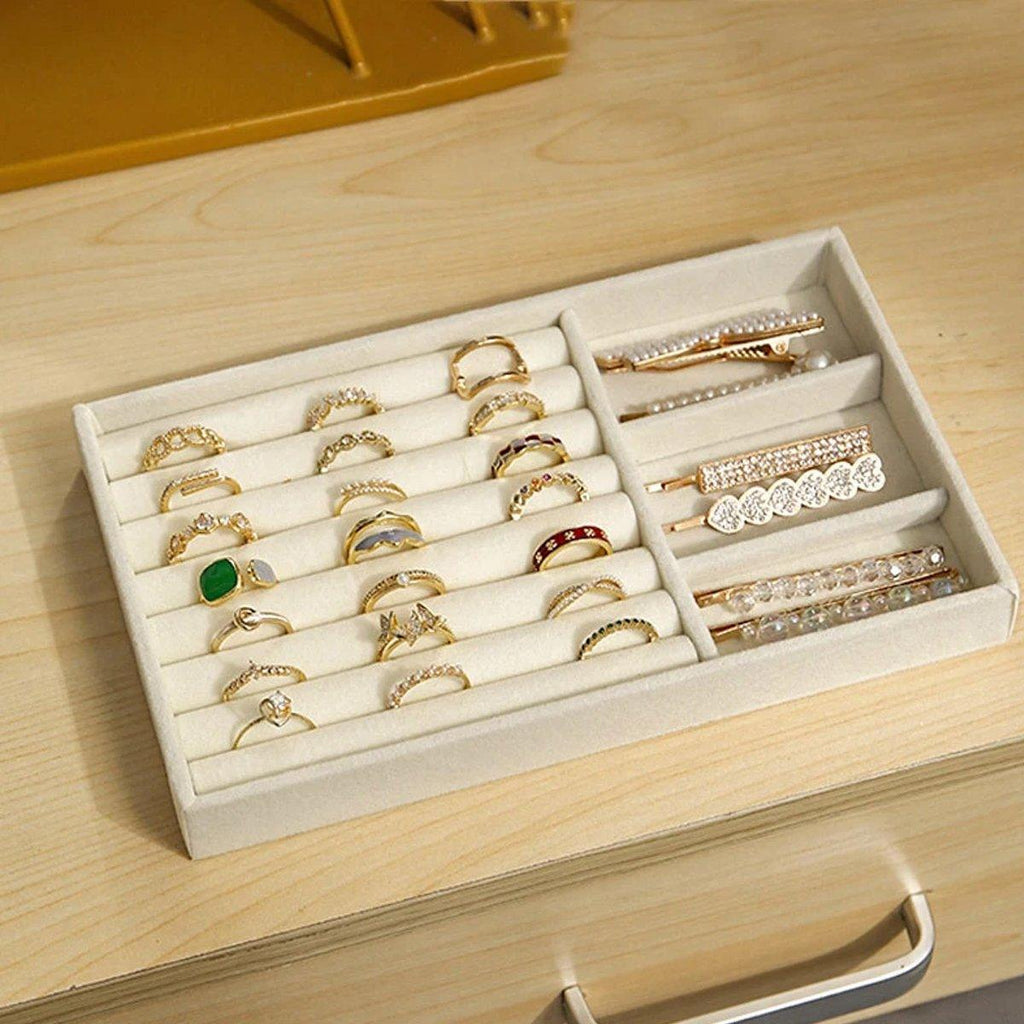 4 Pcs Beige Velvet Jewellery Tray Organiser Set | StorageOZ