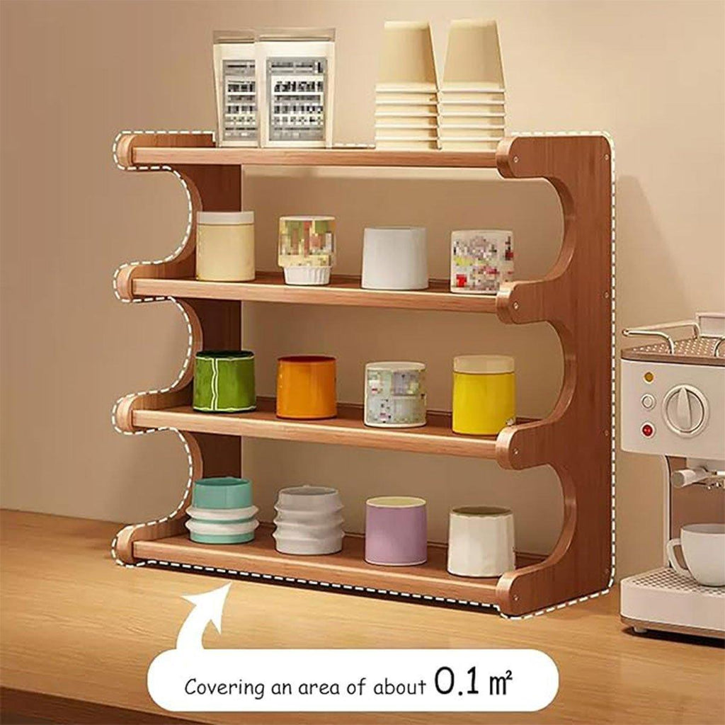 4 Tier Bamboo Cup Storage Rack for Counter | StorageOZ