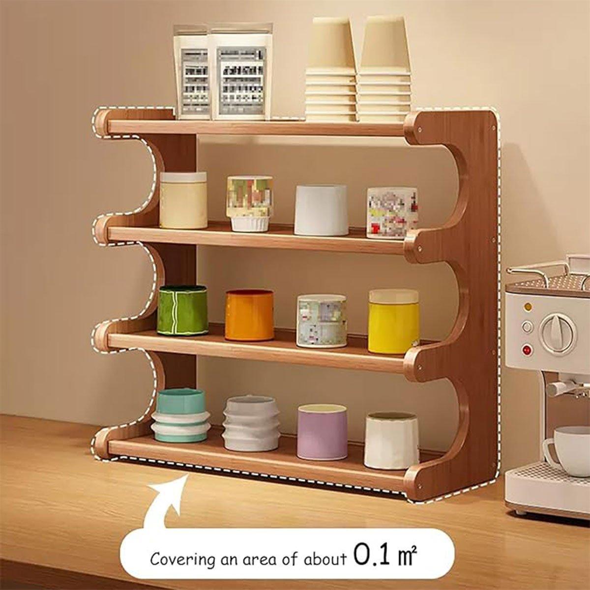 4 Tier Bamboo Cup Storage Rack for Counter | StorageOZ