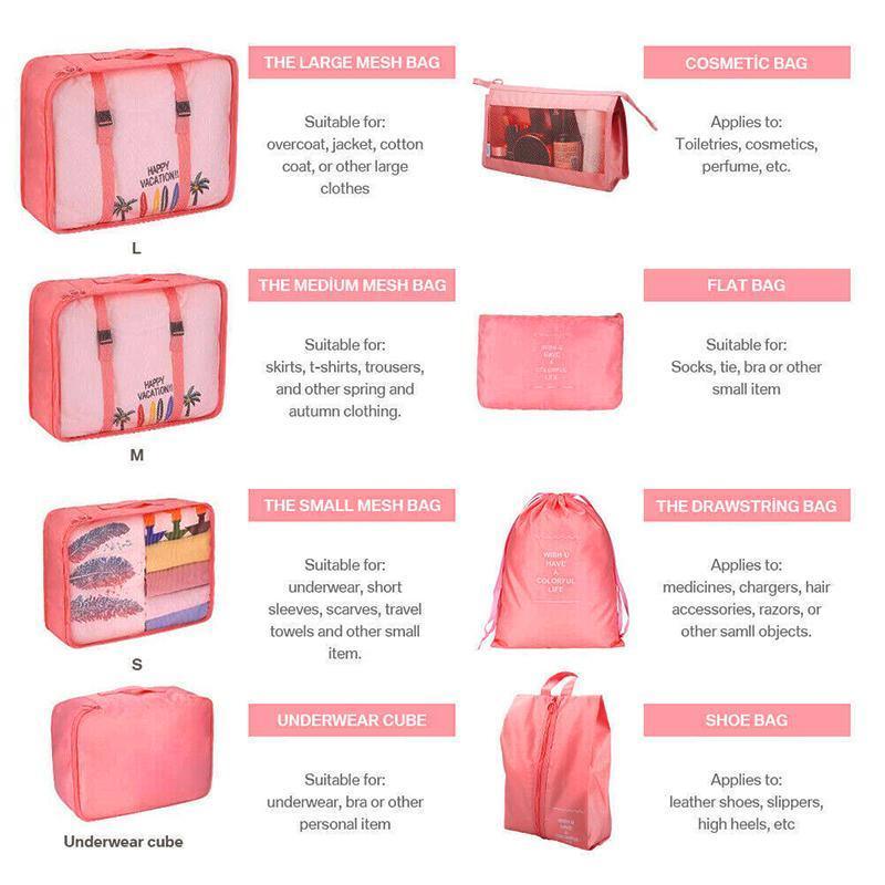 8 Pcs Waterproof Packing Cubes Six Colours | StorageOZ