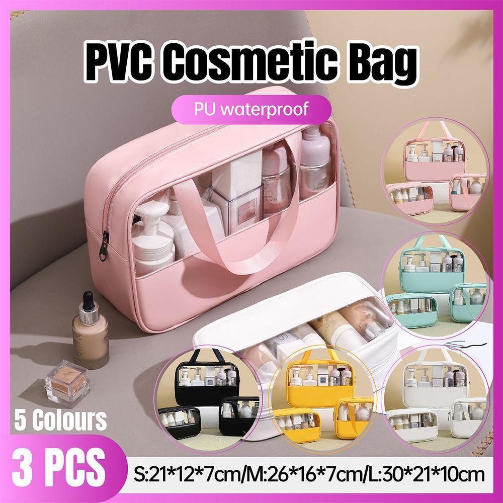 3 Pcs Clear PVC Makeup Bags in Five Colours | StorageOZ