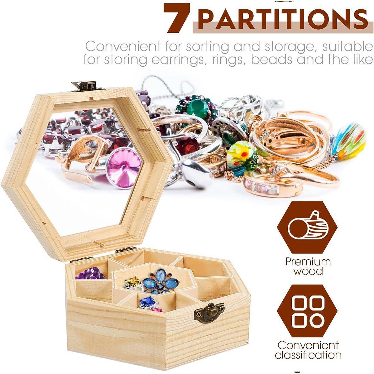 Hexagonal Wooden Jewellery Box with Glass Lid | StorageOZ