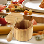 Bamboo Salt Box with Swivel Lid and Spoon | StorageOZ