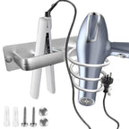 Silver Aluminium Wall Hair Dryer Holder Rack | StorageOZ