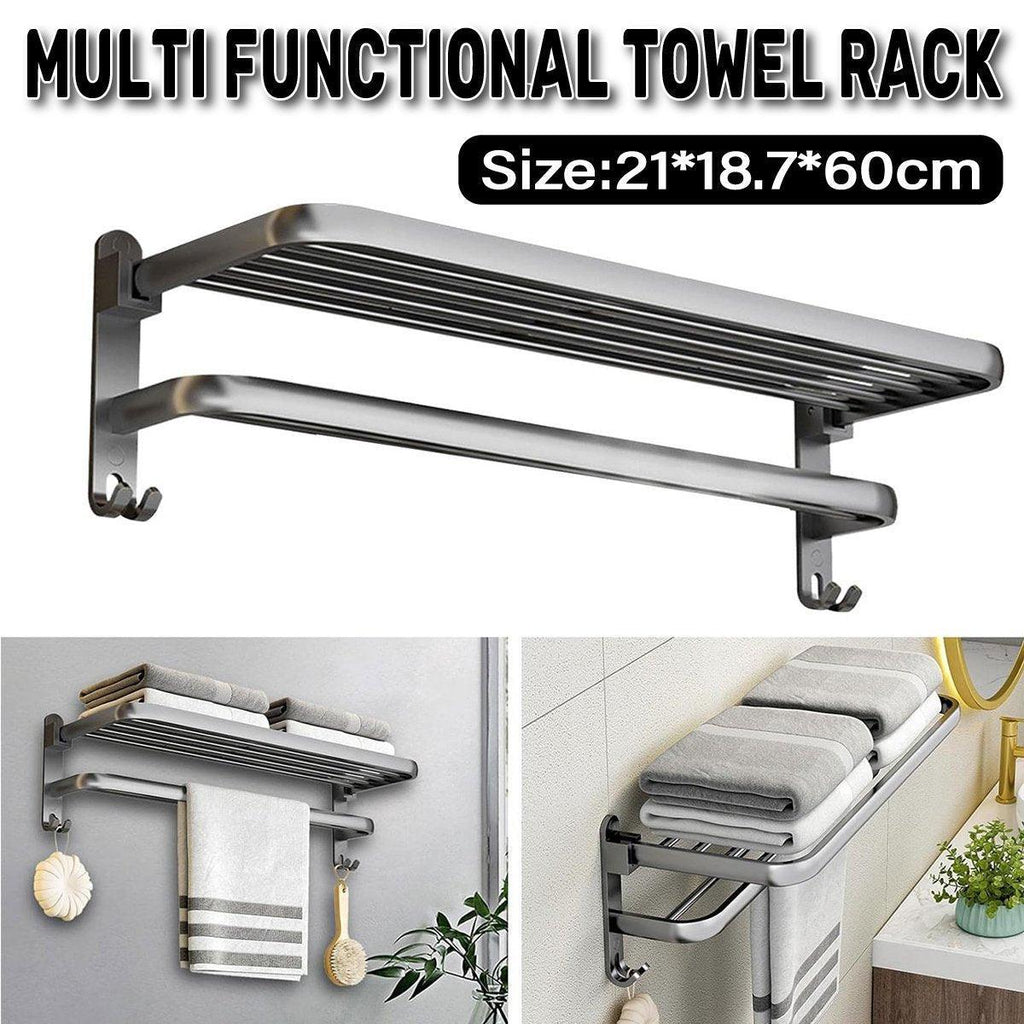Punch Free Grey Aluminium Bathroom Towel Rack | StorageOZ