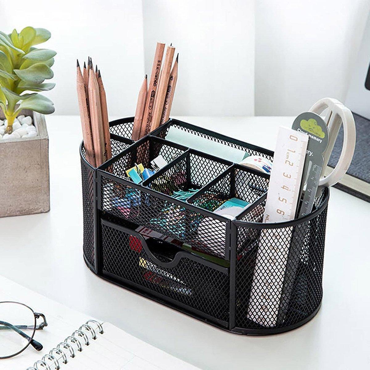 Metal Pen Holder Box with Drawer Three Colours | StorageOZ