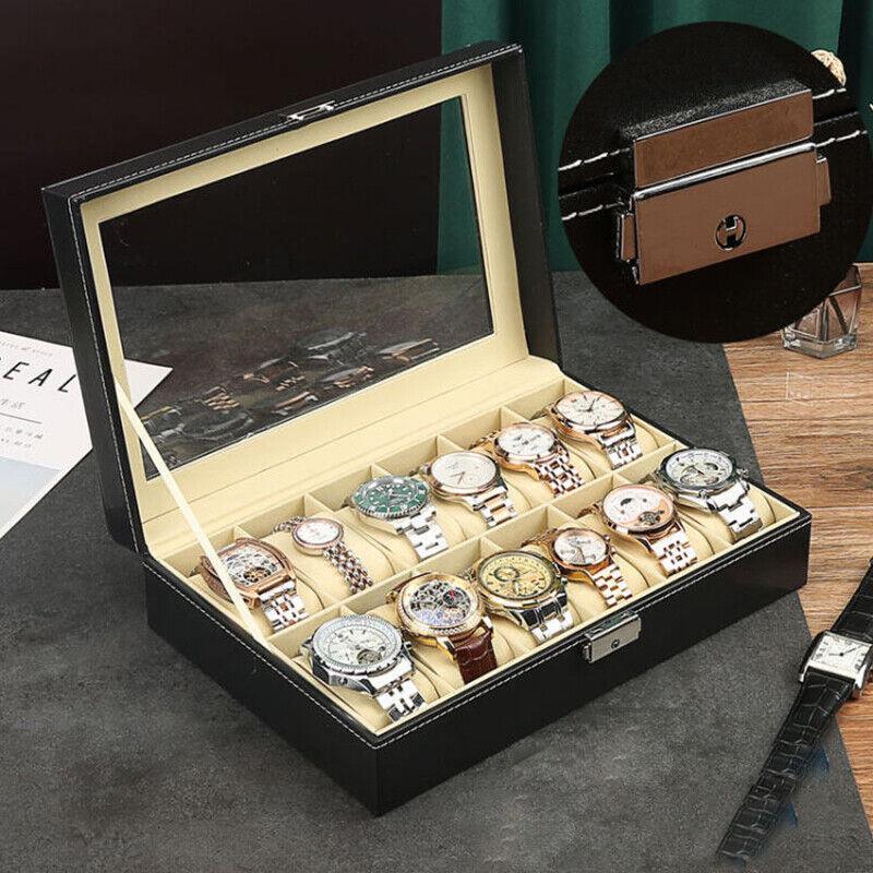 12 Grid Leather Watch Jewellery Display Box | StorageOZ