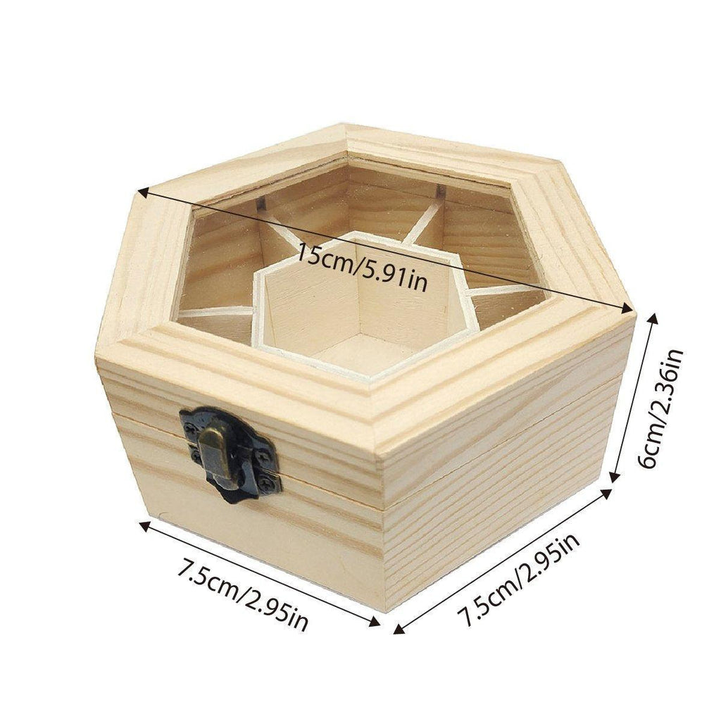 Hexagonal Wooden Jewellery Box with Glass Lid | StorageOZ