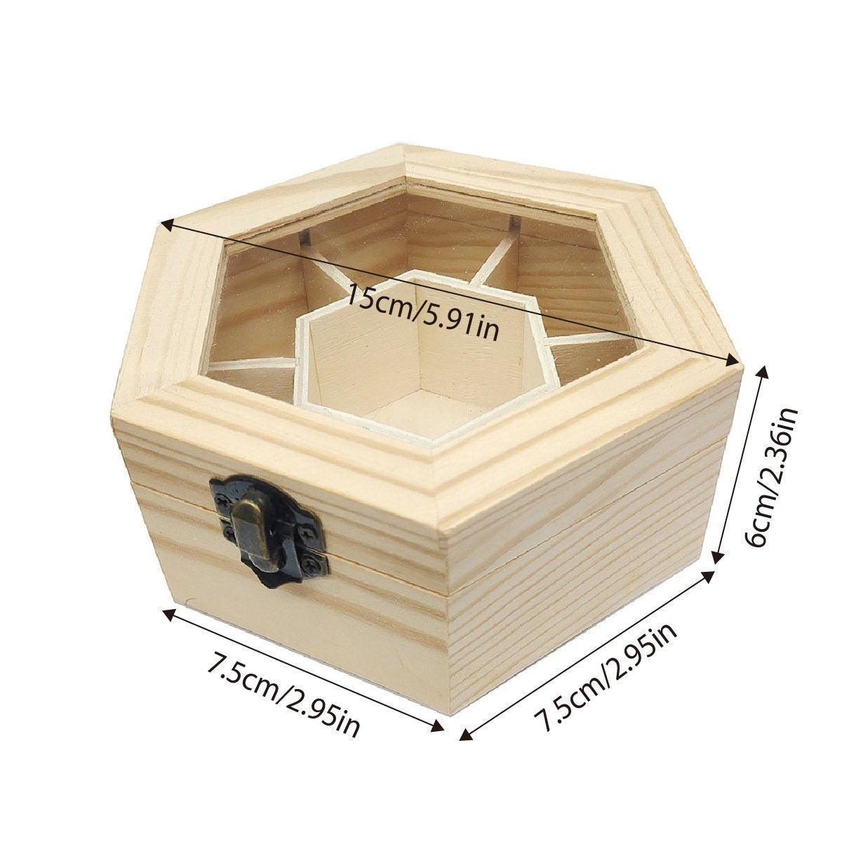 Hexagonal Wooden Jewellery Box with Glass Lid | StorageOZ