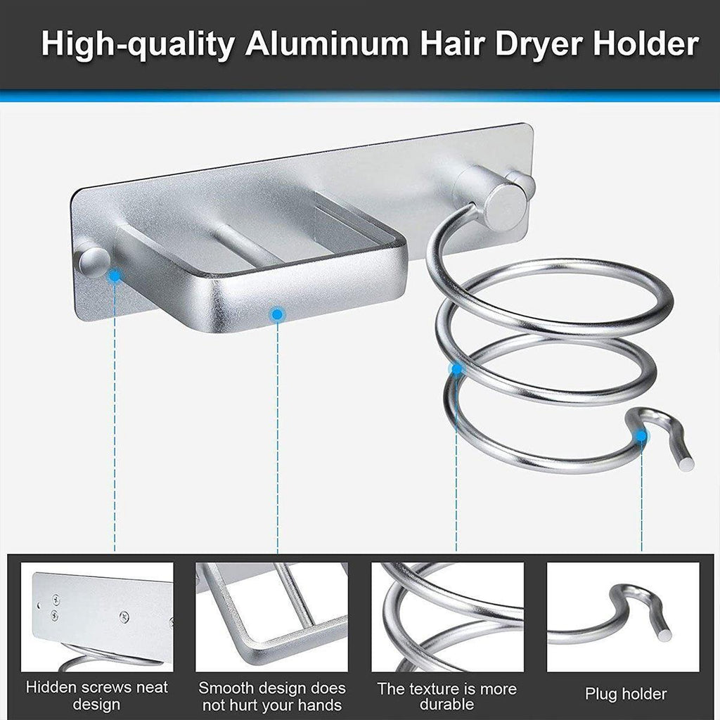 Silver Aluminium Wall Hair Dryer Holder Rack | StorageOZ