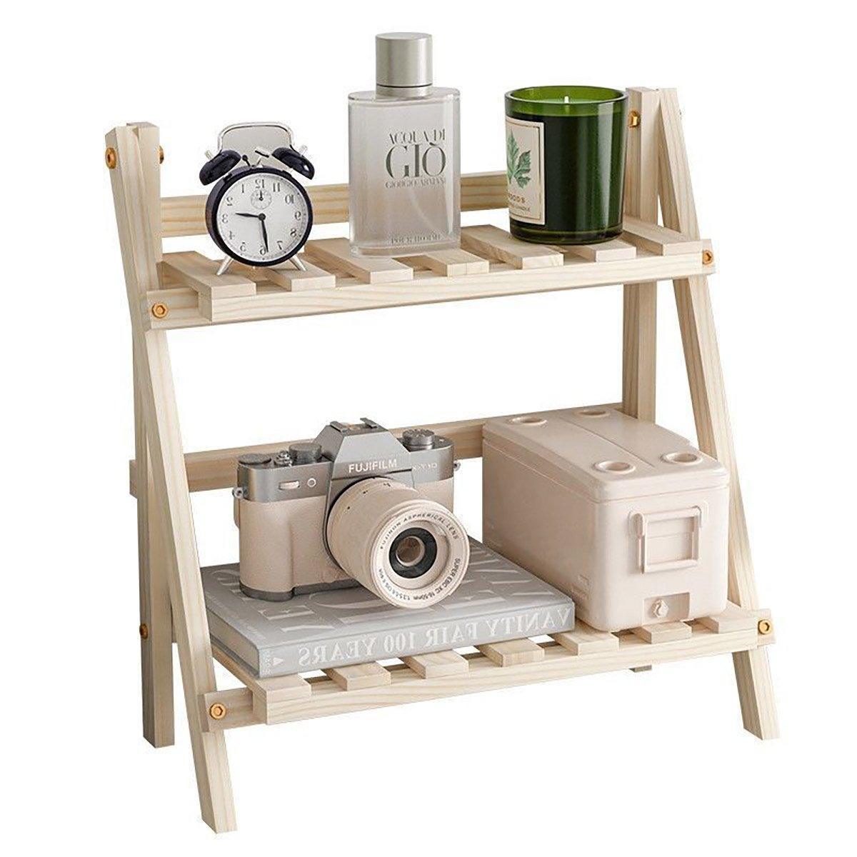 2 Tier Wooden Desktop Shelf with Slatted Trays | StorageOZ