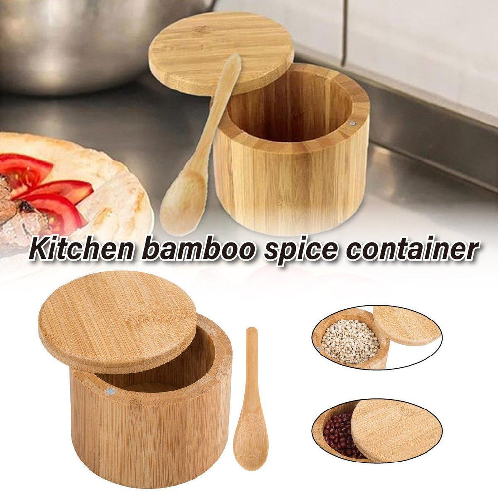 Bamboo Salt Box with Swivel Lid and Spoon | StorageOZ