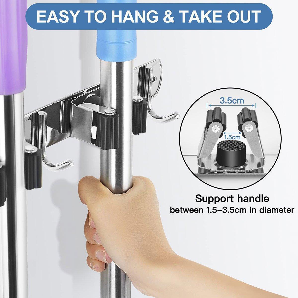 304 Steel Punch Free Mop Rack Two Colours | StorageOZ