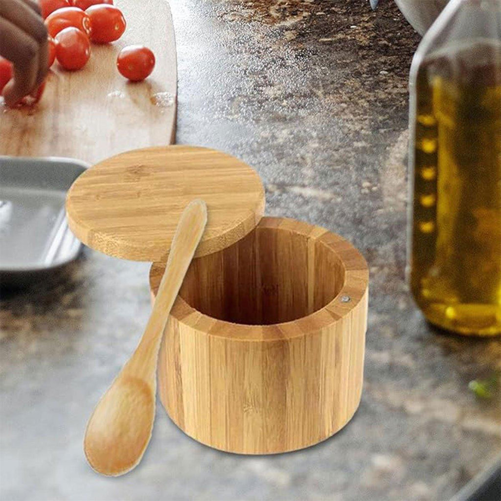 Bamboo Salt Box with Swivel Lid and Spoon | StorageOZ