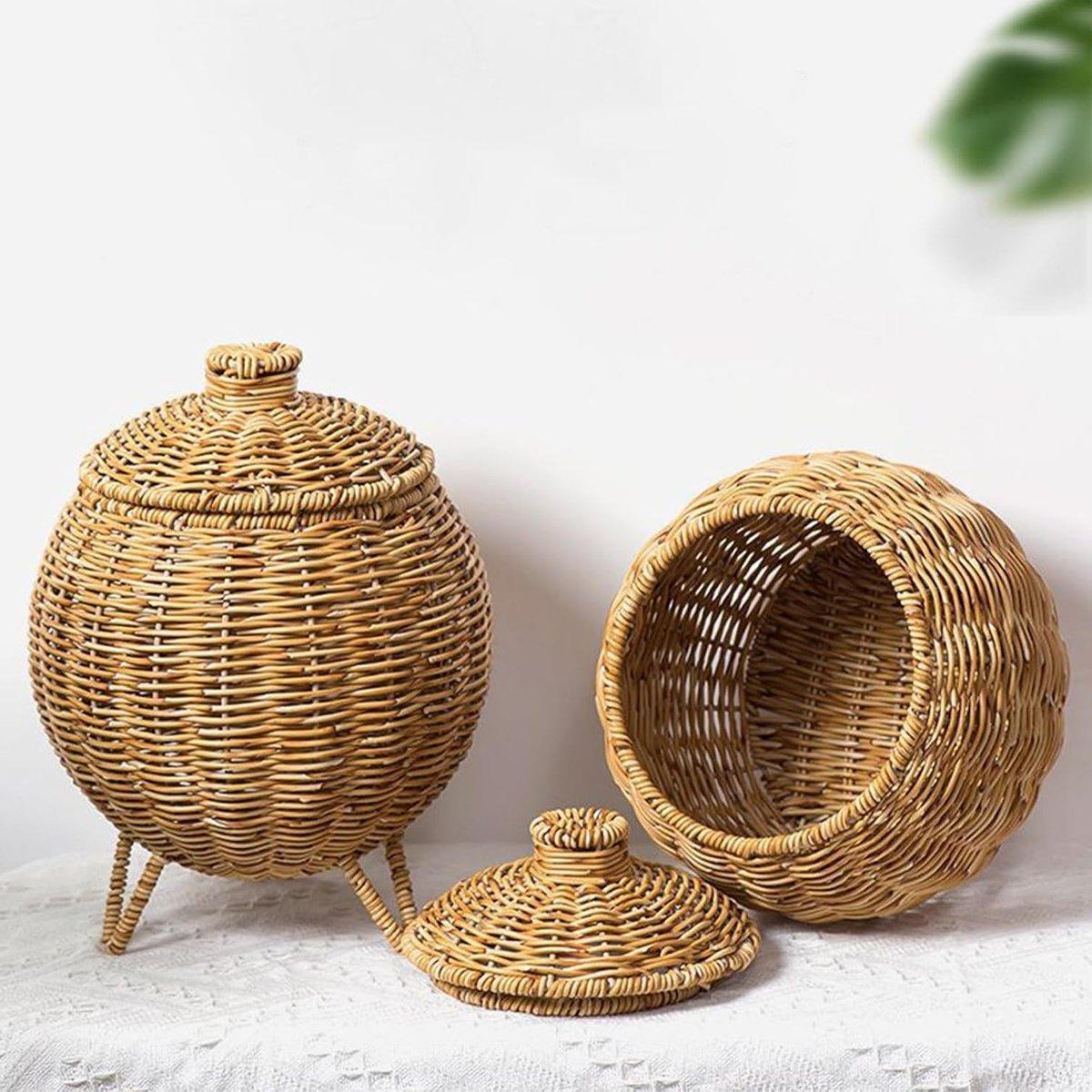 Lidded Rattan Style Basket With or Without Legs | StorageOZ
