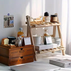 2 Tier Wooden Desktop Shelf with Slatted Trays | StorageOZ