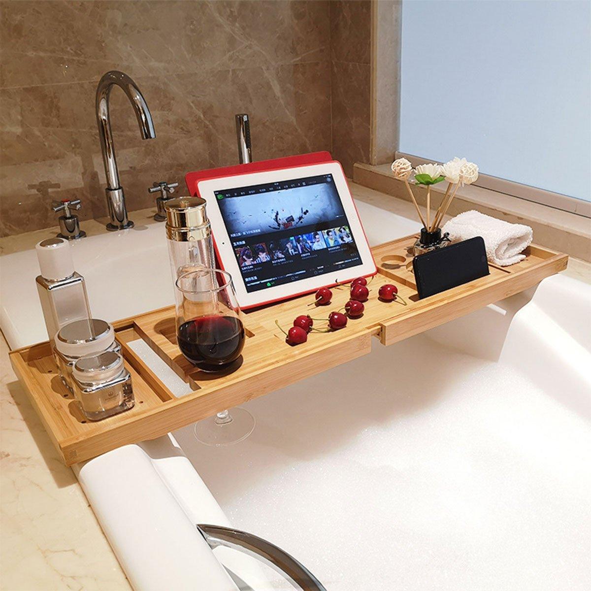 Bamboo Bathtub Tray Shelf for Bath Essentials | StorageOZ
