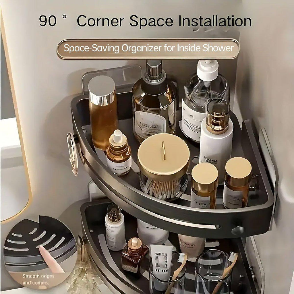 Black Corner Shower Caddy with Drain Slots | StorageOZ