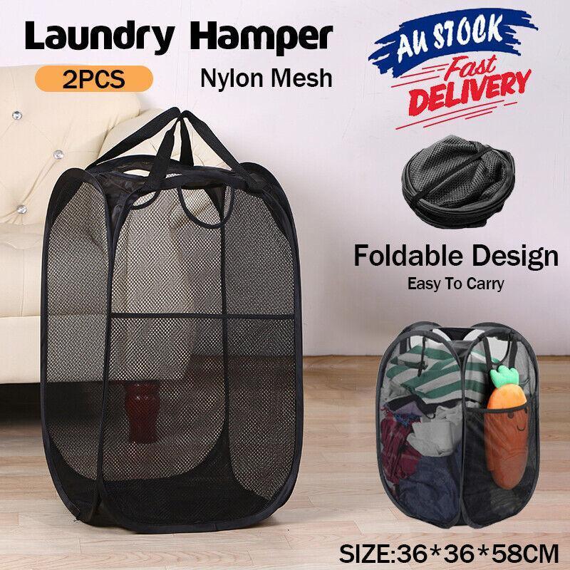 2 Pcs Foldable Mesh Laundry Hamper Basket | StorageOZ