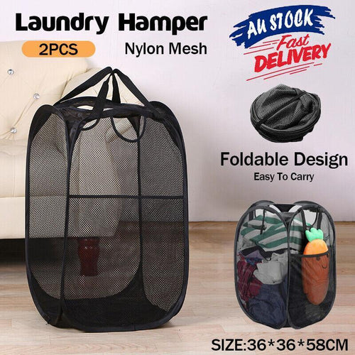2 Pcs Foldable Mesh Laundry Hamper Basket | StorageOZ
