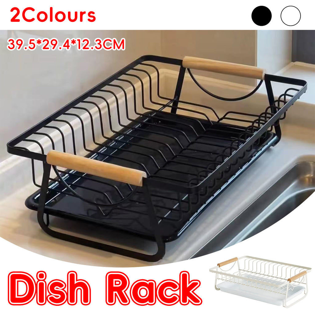 Iron Dish Rack Wood Handles Two Colours Set | StorageOZ