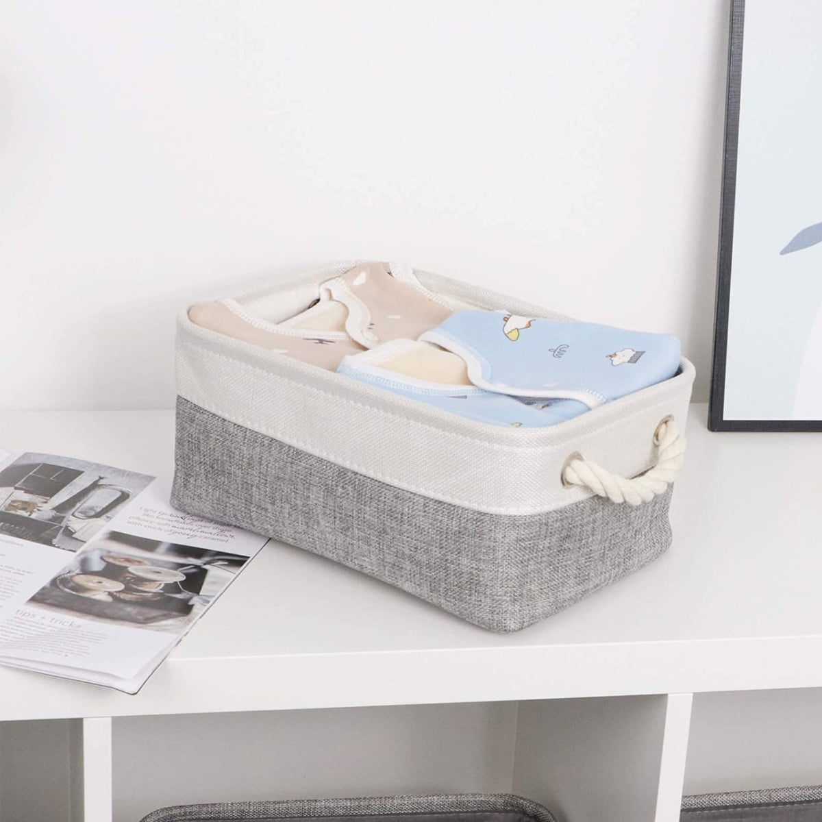 3 Pcs Foldable Fabric Baskets Two Colours | StorageOZ