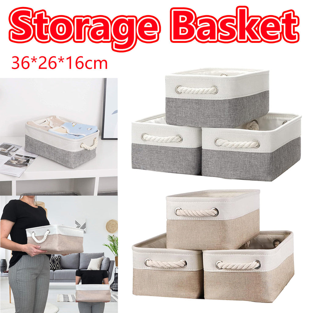 3 Pcs Foldable Fabric Baskets Two Colours | StorageOZ