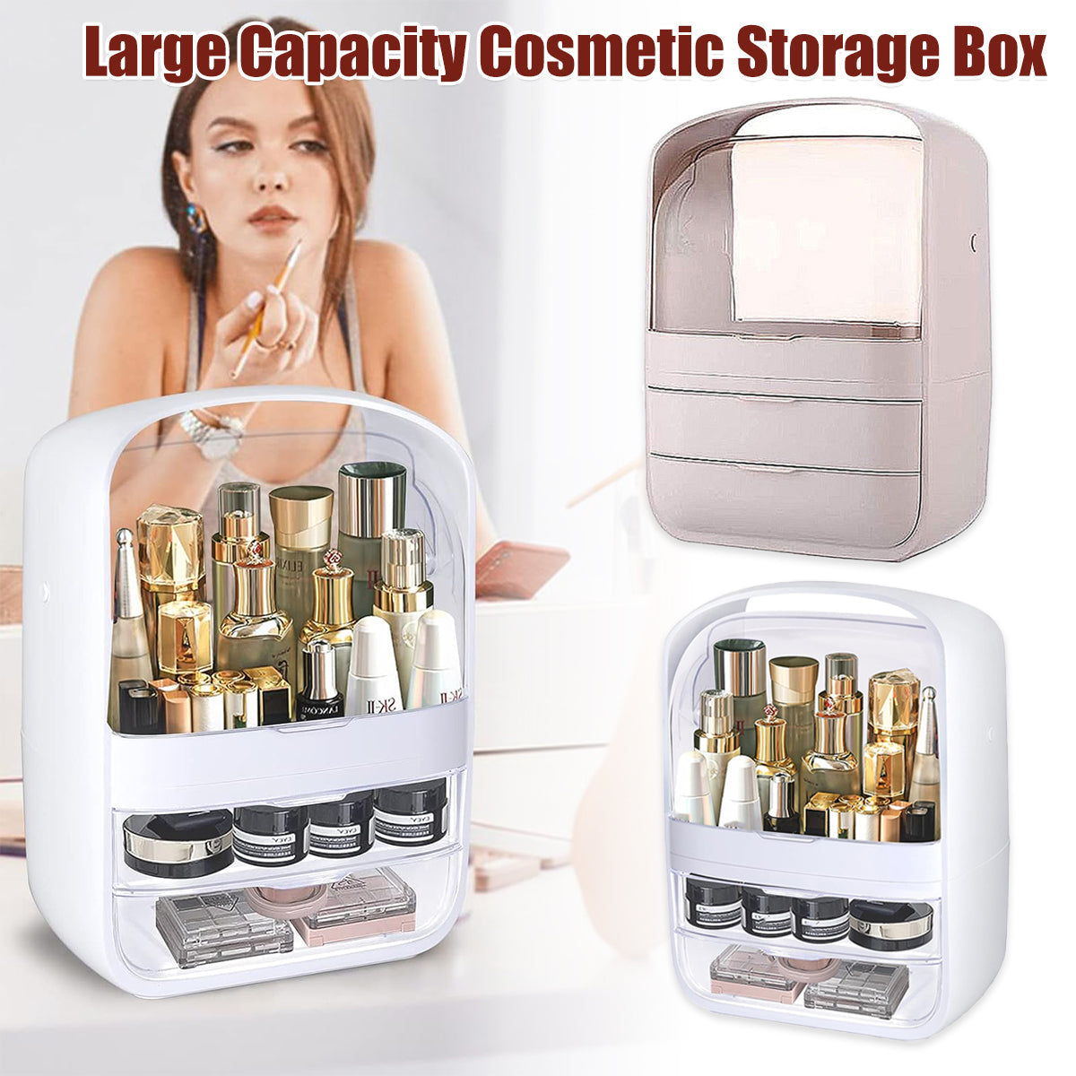 Large Cosmetic Box with Clear Cover Two Colours | StorageOZ
